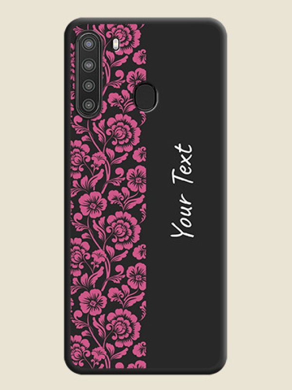 Custom Pink Floral Pattern Design With Custom Text On Space Black Personalized Soft Matte Phone Covers -Samsung Galaxy A21 - alternate view