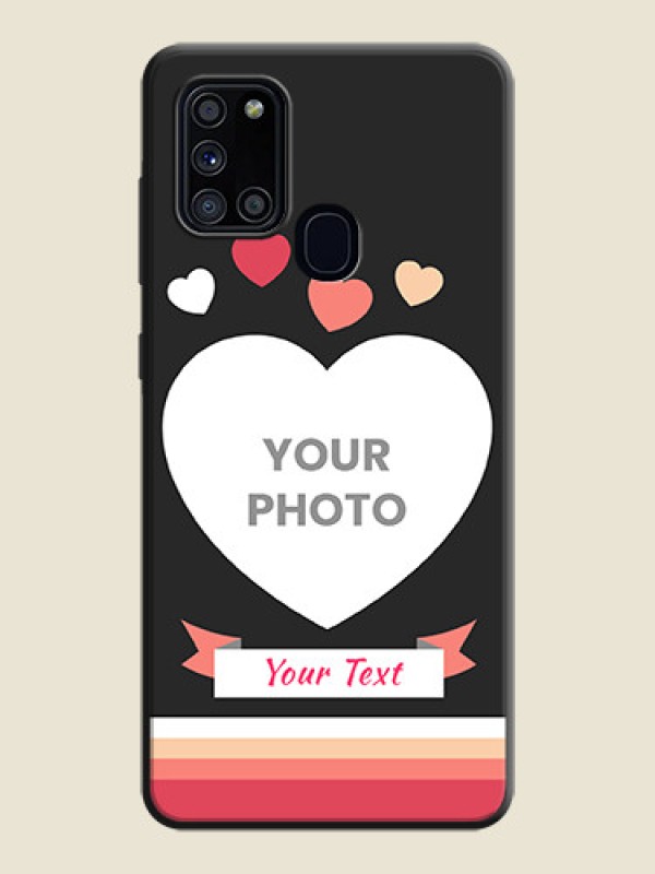 Custom Love Shaped Photo with Colorful Stripes on Personalised Space Black Soft Matte Cases - Galaxy A21S - alternate view