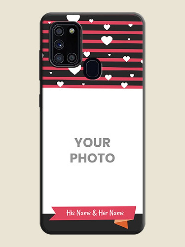 Custom White Color Love Symbols with Pink Lines Pattern on Space Black Custom Soft Matte Phone Cases - Galaxy A21S - alternate view
