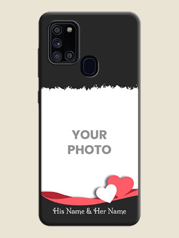 Custom Pink Color Love Shaped Ribbon Design with Text on Space Black Custom Soft Matte Phone Back Cover - Galaxy A21S - alternate view