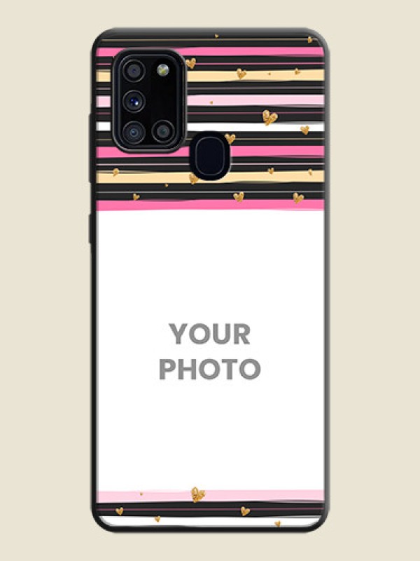 Custom Multicolor Lines and Golden Love Symbols Design - Photo on Space Black Soft Matte Mobile Cover - Galaxy A21S - alternate view