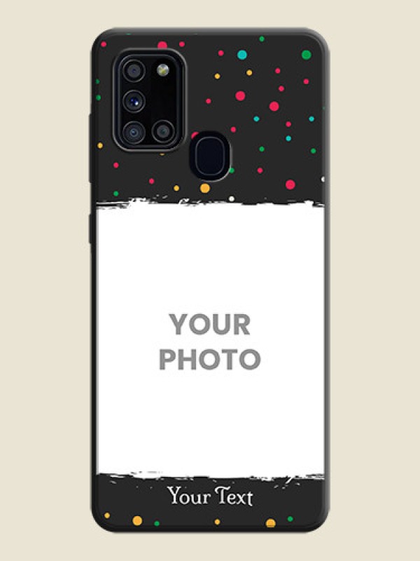 Custom Multicolor Dotted Pattern with Text on Space Black Custom Soft Matte Phone Back Cover - Galaxy A21S - alternate view