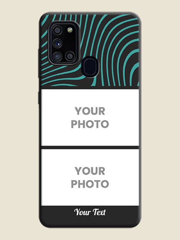 Custom Wave Pattern with 2 Image Holder on Space Black Personalized Soft Matte Phone Covers - Galaxy A21S - alternate view