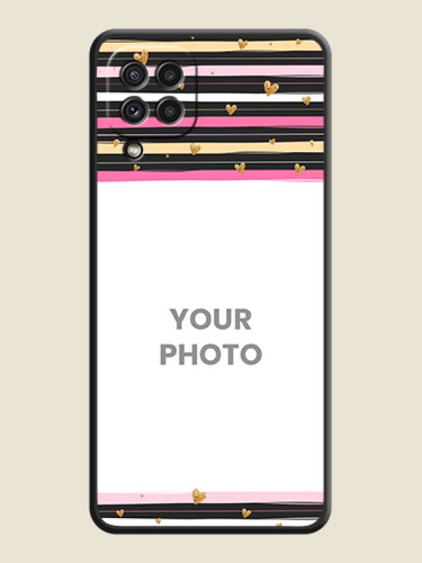 Custom Multicolor Lines and Golden Love Symbols Design on Photo on Space Black Soft Matte Mobile Cover - Galaxy A22 4G - alternate view