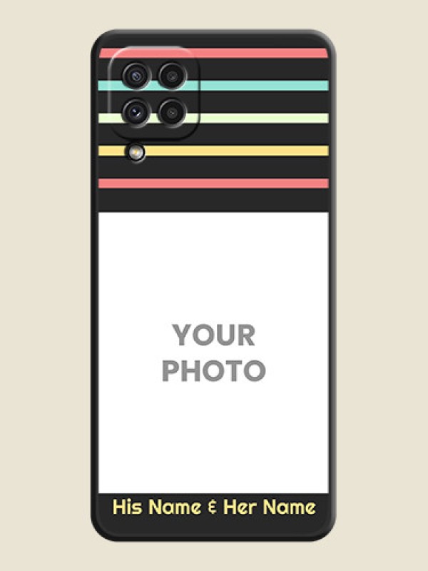 Custom Color Stripes with Photo and Text on Photo on Space Black Soft Matte Mobile Case - Galaxy A22 4G - alternate view