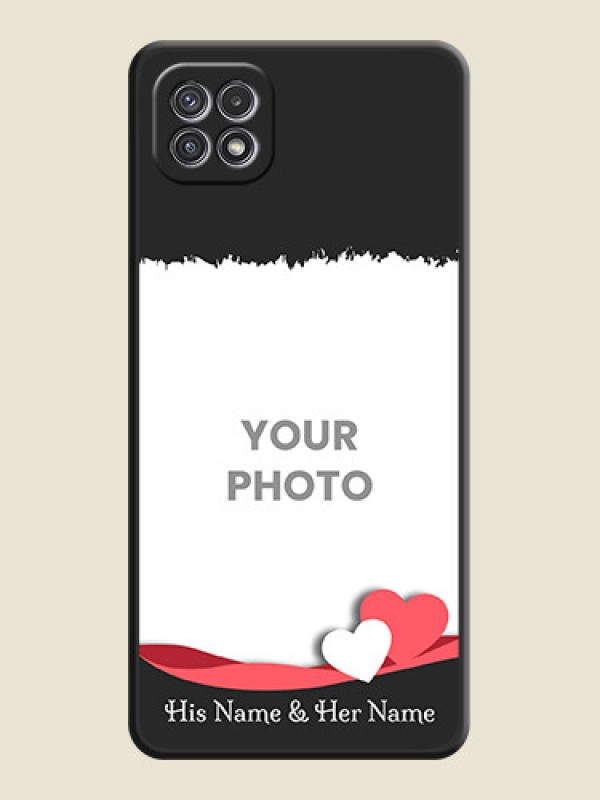 Custom Pin Color Love Shaped Ribbon Design with Text on Space Black Custom Soft Matte Phone Back Cover - Galaxy A22 5G - alternate view