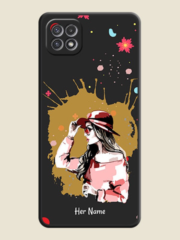 Custom Mordern Lady With Color Splash Background With Custom Text On Space Black Personalized Soft Matte Phone Covers -Samsung Galaxy A22 5G - alternate view