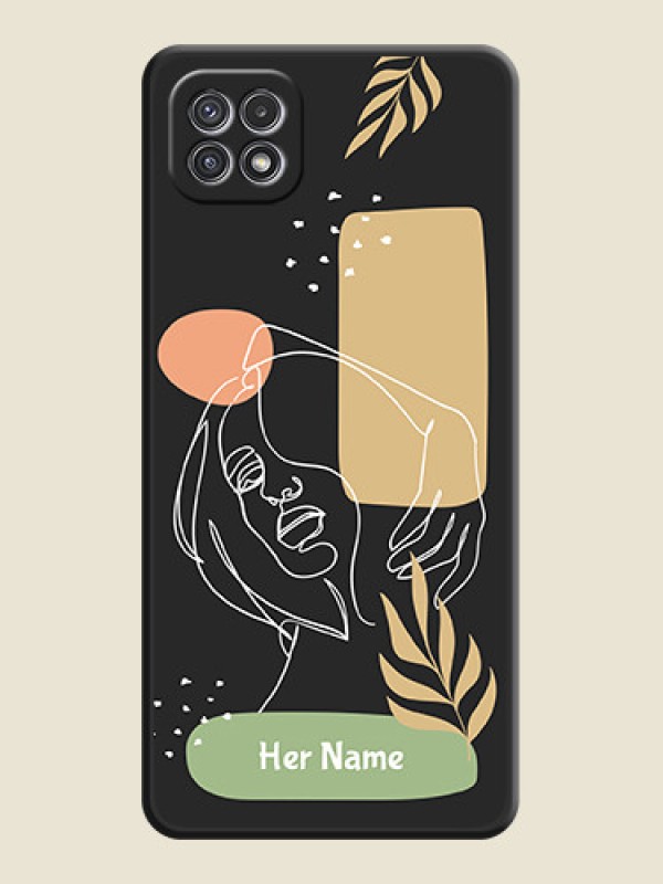 Custom Custom Text With Line Art Of Women & Leaves Design On Space Black Personalized Soft Matte Phone Covers -Samsung Galaxy A22 5G - alternate view