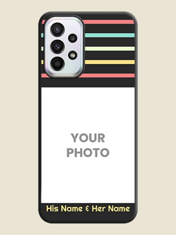 Custom Color Stripes with Photo and Text on Photo on Space Black Soft Matte Mobile Case - Galaxy A23 - alternate view