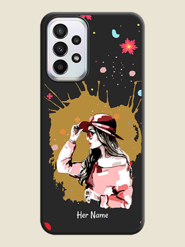 Custom Mordern Lady With Color Splash Background With Custom Text On Space Black Personalized Soft Matte Phone Covers -Samsung Galaxy A23 5G - alternate view