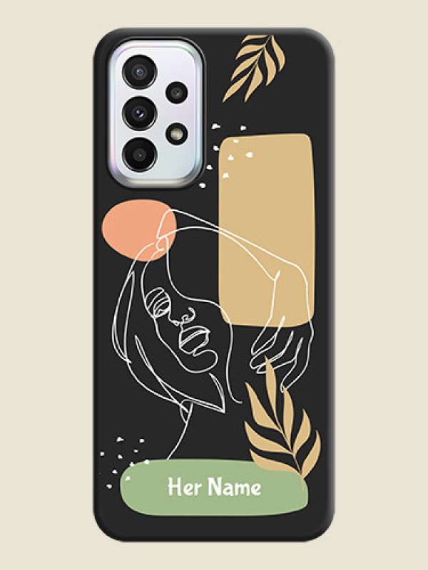 Custom Custom Text With Line Art Of Women & Leaves Design On Space Black Personalized Soft Matte Phone Covers -Samsung Galaxy A23 5G - alternate view