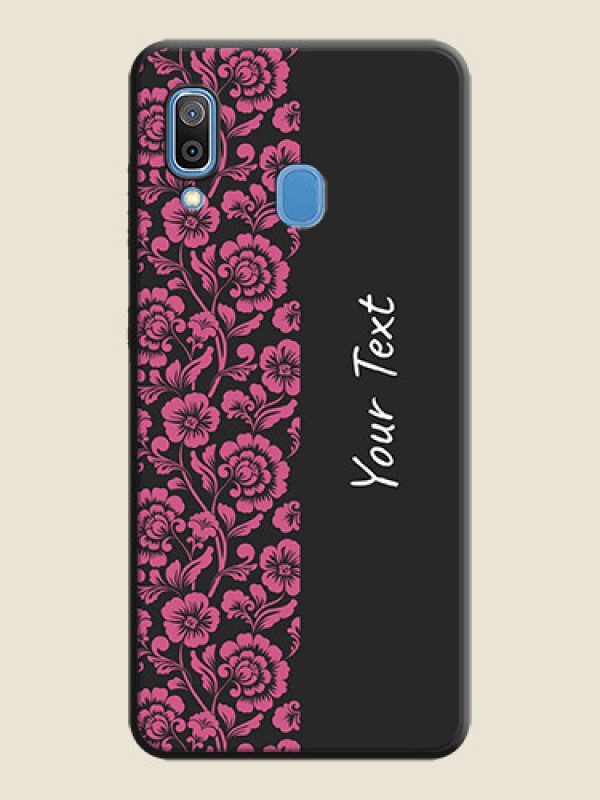 Custom Pink Floral Pattern Design With Custom Text On Space Black Personalized Soft Matte Phone Covers -Samsung Galaxy A30 - alternate view