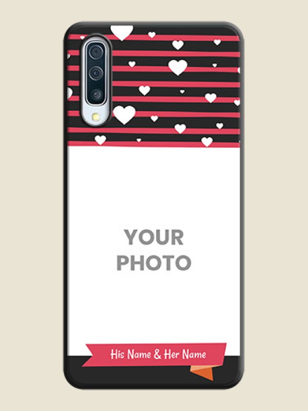 Custom White Color Love Symbols with Pink Lines Pattern on Space Black Custom Soft Matte Phone Cases - Galaxy A30S - alternate view