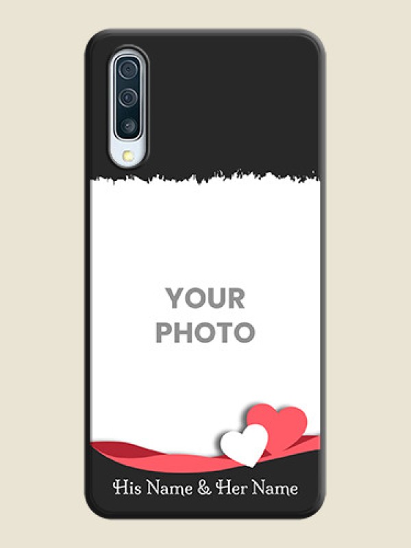 Custom Pink Color Love Shaped Ribbon Design with Text on Space Black Custom Soft Matte Phone Back Cover - Galaxy A30S - alternate view