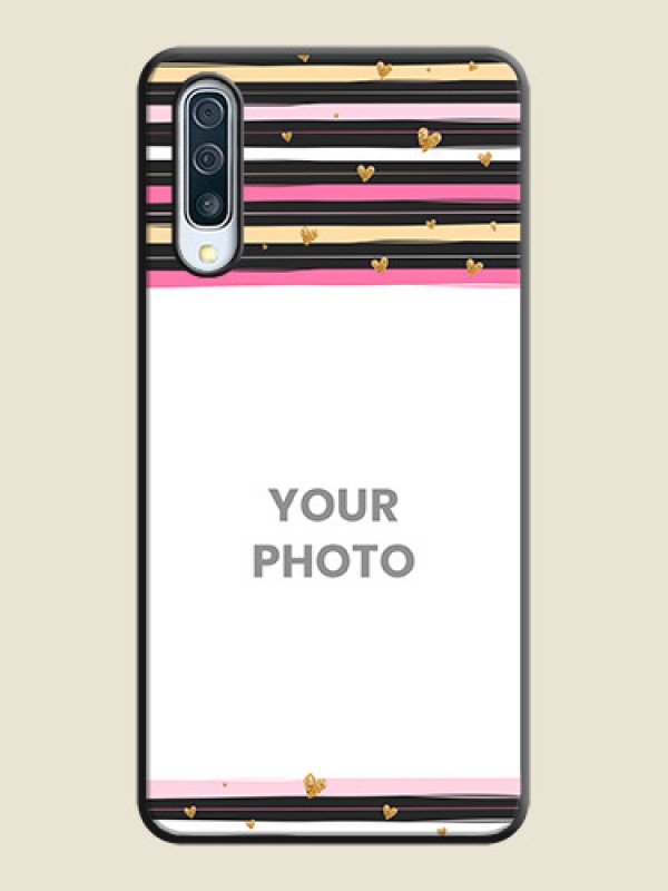 Custom Multicolor Lines and Golden Love Symbols Design - Photo on Space Black Soft Matte Mobile Cover - Galaxy A30S - alternate view