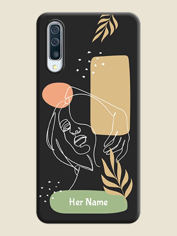 Custom Custom Text With Line Art Of Women & Leaves Design On Space Black Personalized Soft Matte Phone Covers -Samsung Galaxy A30S - alternate view