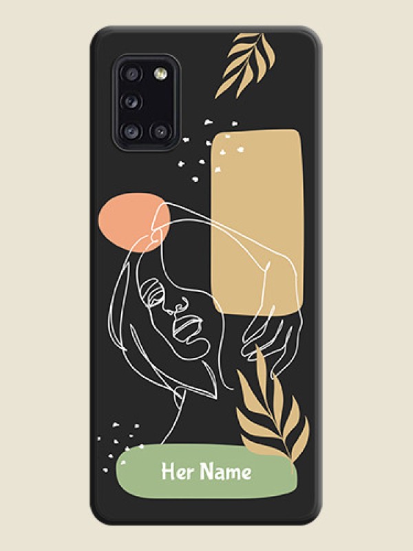 Custom Custom Text With Line Art Of Women & Leaves Design On Space Black Personalized Soft Matte Phone Covers -Samsung Galaxy A31 - alternate view