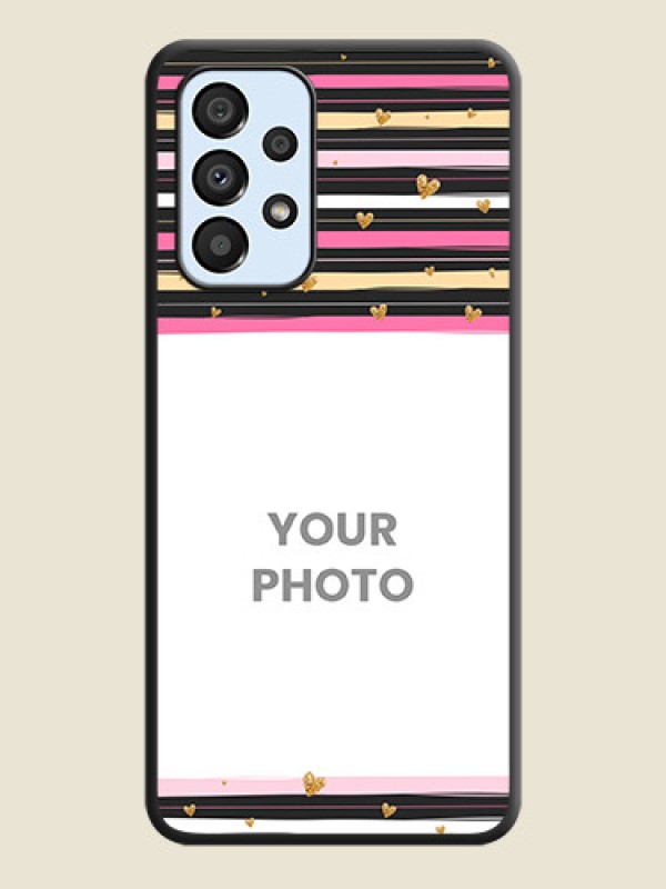 Custom Multicolor Lines and Golden Love Symbols Design on Photo on Space Black Soft Matte Mobile Cover - Galaxy A33 5G - alternate view