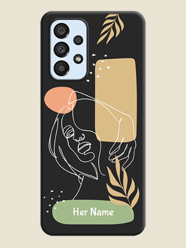 Custom Custom Text With Line Art Of Women & Leaves Design On Space Black Personalized Soft Matte Phone Covers -Samsung Galaxy A33 5G - alternate view