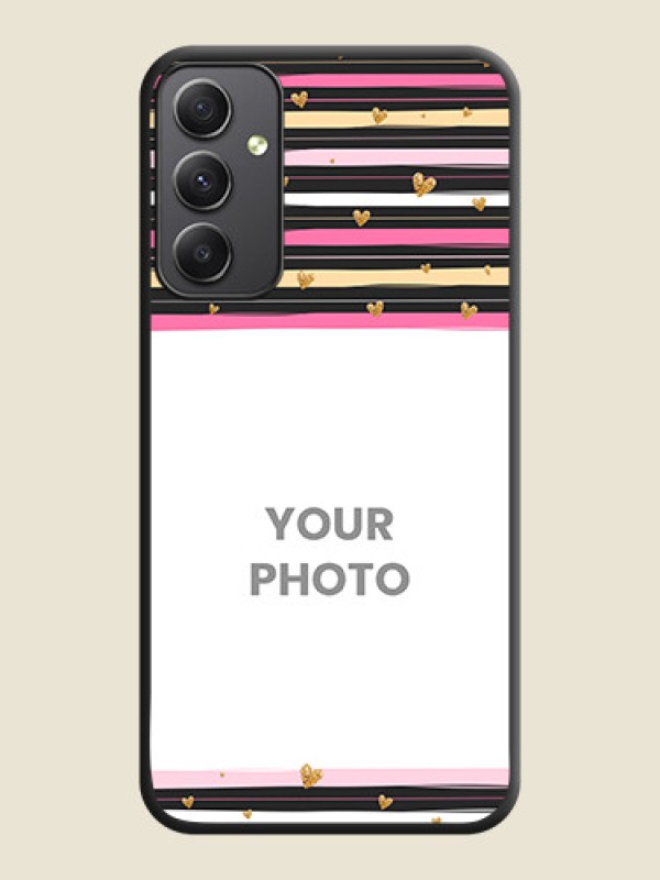 Custom Multicolor Lines and Golden Love Symbols Design on Photo on Space Black Soft Matte Mobile Cover - Galaxy A34 5G - alternate view
