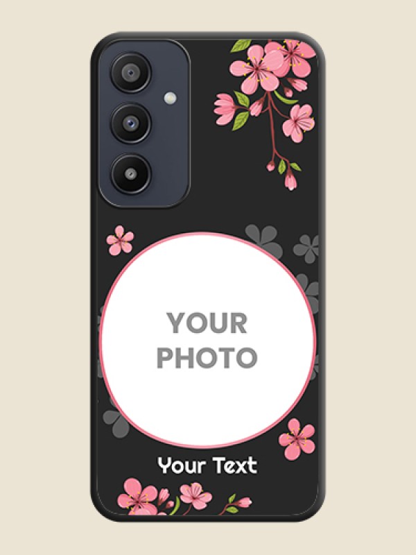 Custom Round Image with Pink Color Floral Design - Photo on Space Black Soft Matte Back Cover - Galaxy A35 5G - alternate view