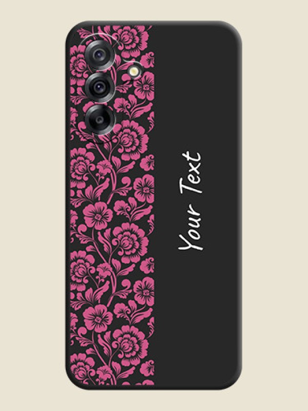 Custom Pink Floral Pattern Design With Custom Text On Space Black Custom Soft Matte Mobile Back Cover - Samsung Galaxy A36 5G - alternate view