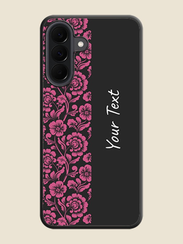 Custom Pink Floral Pattern Design With Custom Text On Space Black Custom Soft Matte Mobile Back Cover - Samsung Galaxy A37 5G - alternate view