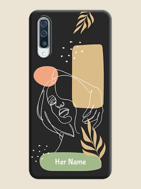 Custom Custom Text With Line Art Of Women & Leaves Design On Space Black Personalized Soft Matte Phone Covers -Samsung Galaxy A50 - alternate view