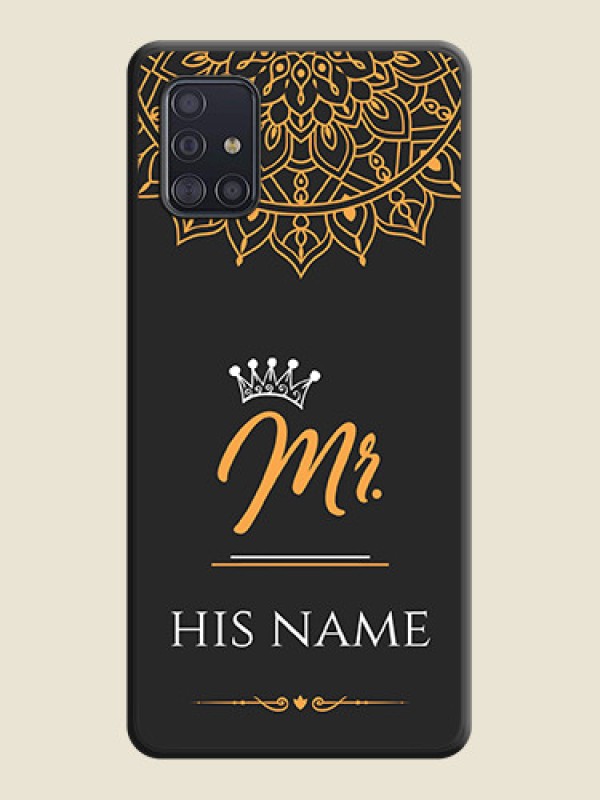 Custom Mr Name with Floral Design  on Personalised Space Black Soft Matte Cases - Galaxy A51 - alternate view
