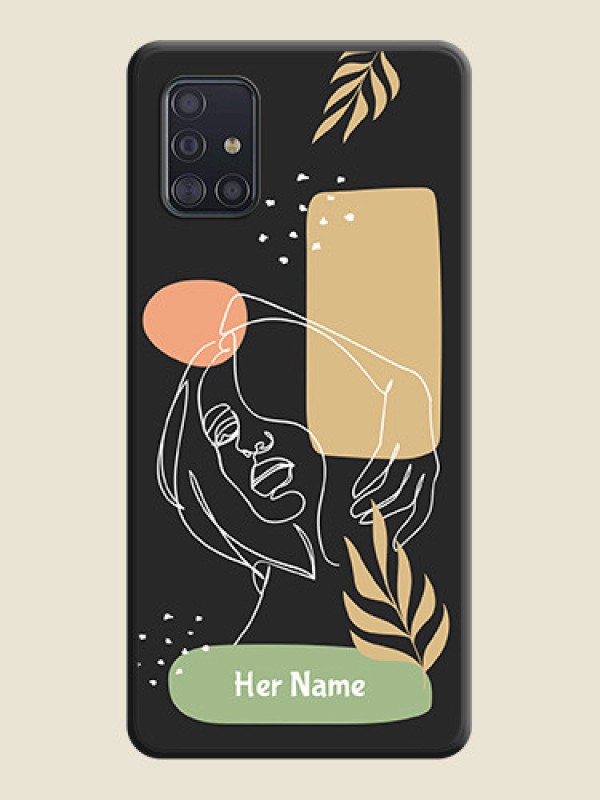 Custom Custom Text With Line Art Of Women & Leaves Design On Space Black Personalized Soft Matte Phone Covers -Samsung Galaxy A51 - alternate view