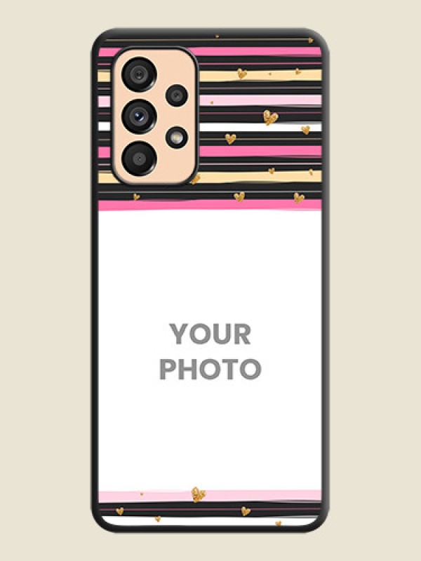 Custom Multicolor Lines and Golden Love Symbols Design on Photo on Space Black Soft Matte Mobile Cover - Galaxy A53 5G - alternate view
