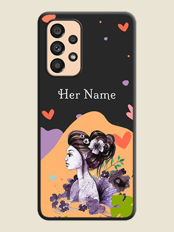 Custom Namecase For Her With Fancy Lady Image On Space Black Personalized Soft Matte Phone Covers -Samsung Galaxy A53 5G - alternate view