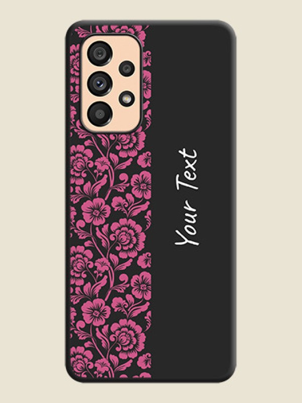 Custom Pink Floral Pattern Design With Custom Text On Space Black Personalized Soft Matte Phone Covers -Samsung Galaxy A53 5G - alternate view