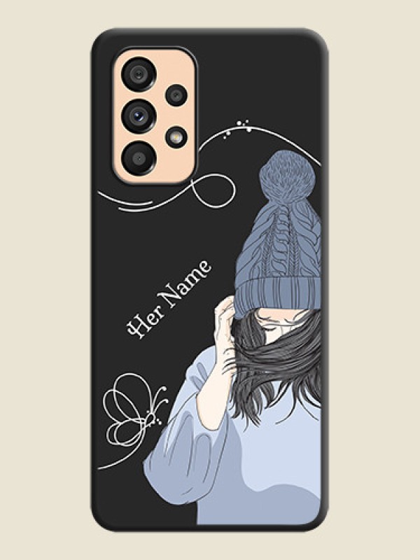 Custom Girl With Blue Winter Outfiit Custom Text Design On Space Black Personalized Soft Matte Phone Covers -Samsung Galaxy A53 5G - alternate view