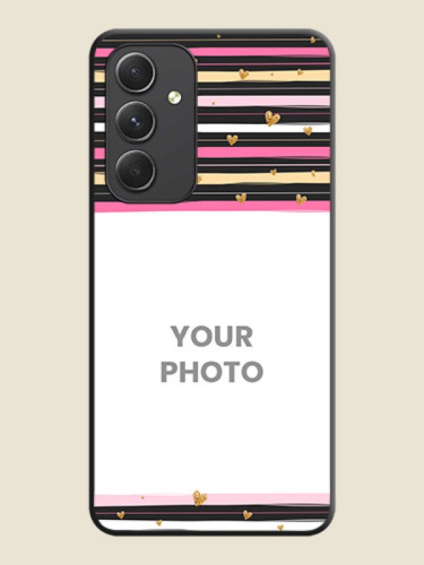 Custom Multicolor Lines and Golden Love Symbols Design on Photo on Space Black Soft Matte Mobile Cover - Galaxy A54 5G - alternate view