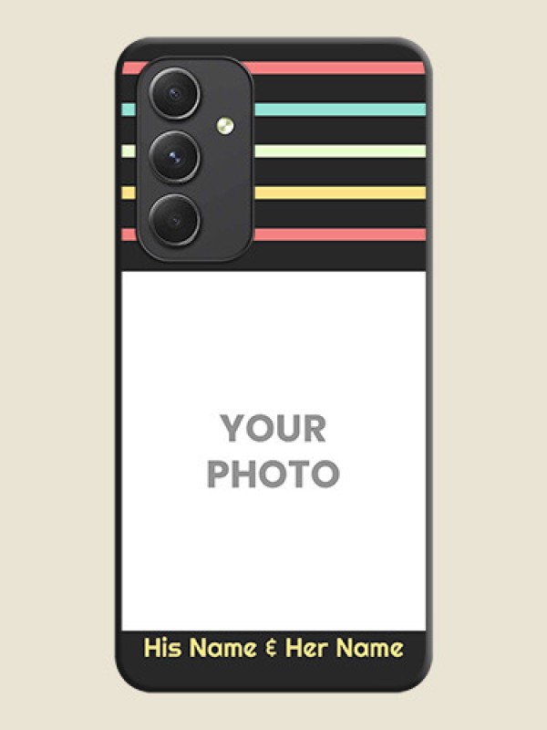 Custom Color Stripes with Photo and Text on Photo on Space Black Soft Matte Mobile Case - Galaxy A54 5G - alternate view