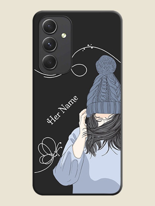Custom Girl With Blue Winter Outfiit Custom Text Design On Space Black Personalized Soft Matte Phone Covers -Samsung Galaxy A54 5G - alternate view