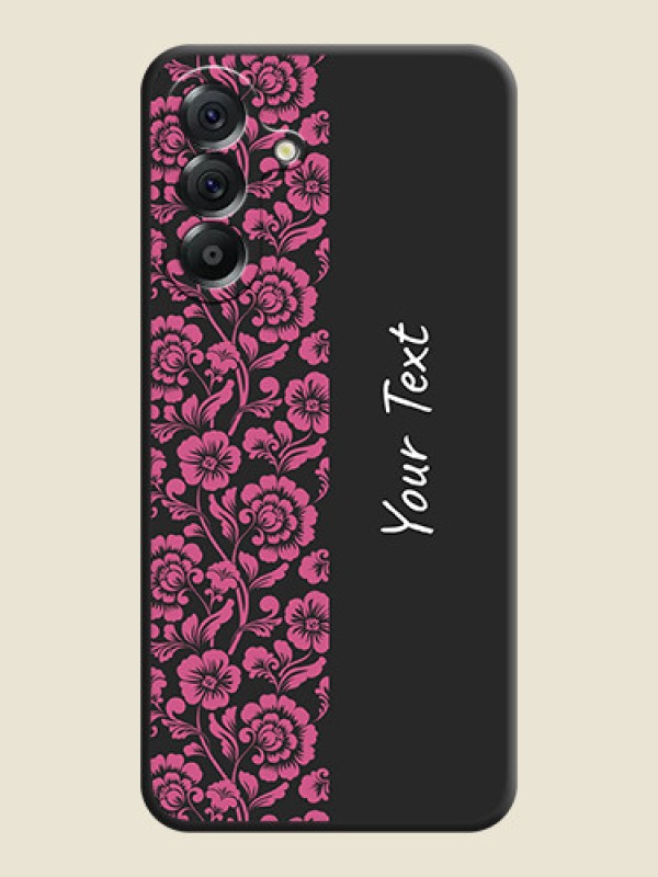 Custom Pink Floral Pattern Design With Custom Text On Space Black Custom Soft Matte Mobile Back Cover - Samsung Galaxy A56 5G - alternate view