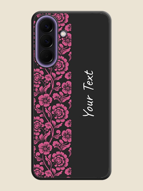 Custom Pink Floral Pattern Design With Custom Text On Space Black Custom Soft Matte Mobile Back Cover - Samsung Galaxy A57 5G - alternate view