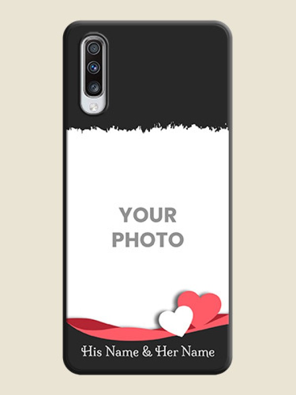 Custom Pink Color Love Shaped Ribbon Design with Text on Space Black Custom Soft Matte Phone Back Cover - Galaxy A70 - alternate view