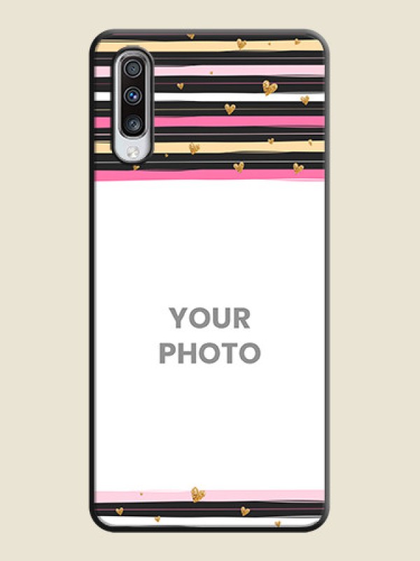 Custom Multicolor Lines and Golden Love Symbols Design - Photo on Space Black Soft Matte Mobile Cover - Galaxy A70 - alternate view
