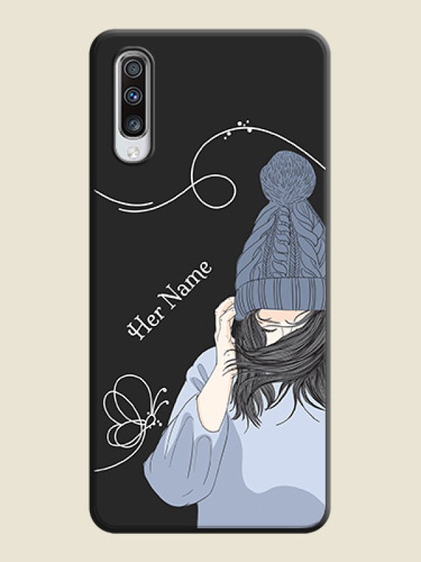 Custom Girl With Blue Winter Outfiit Custom Text Design On Space Black Personalized Soft Matte Phone Covers -Samsung Galaxy A70S - alternate view