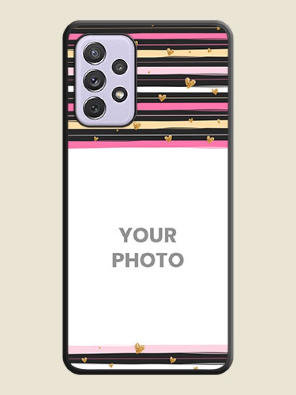 Custom Multicolor Lines and Golden Love Symbols Design on Photo on Space Black Soft Matte Mobile Cover - Galaxy A72 - alternate view