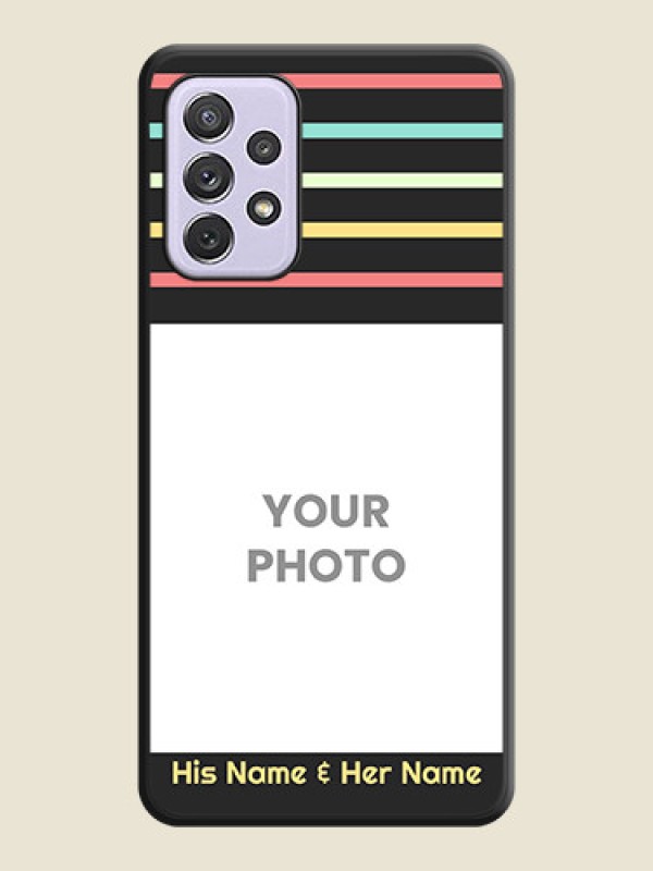 Custom Color Stripes with Photo and Text on Photo on Space Black Soft Matte Mobile Case - Galaxy A72 - alternate view
