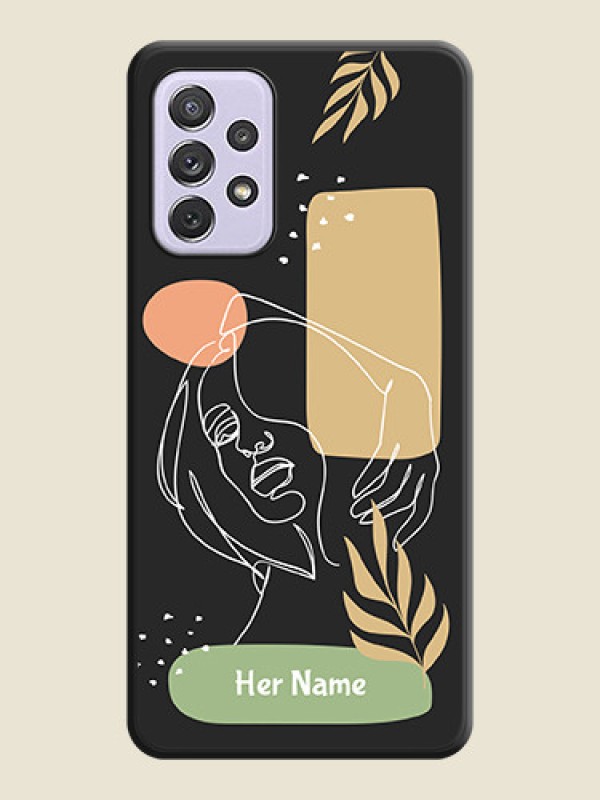 Custom Custom Text With Line Art Of Women & Leaves Design On Space Black Personalized Soft Matte Phone Covers -Samsung Galaxy A72 - alternate view
