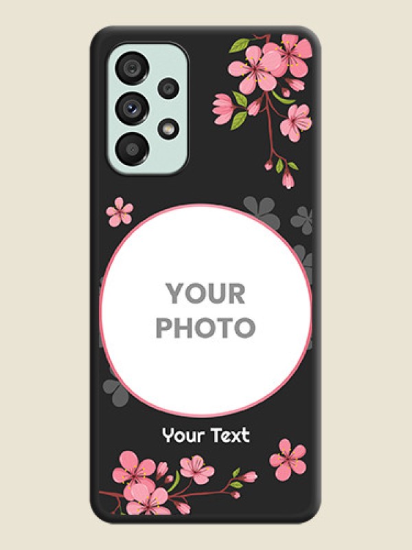 Custom Round Image with Pink Color Floral Design on Photo on Space Black Soft Matte Back Cover - Galaxy A73 5G - alternate view