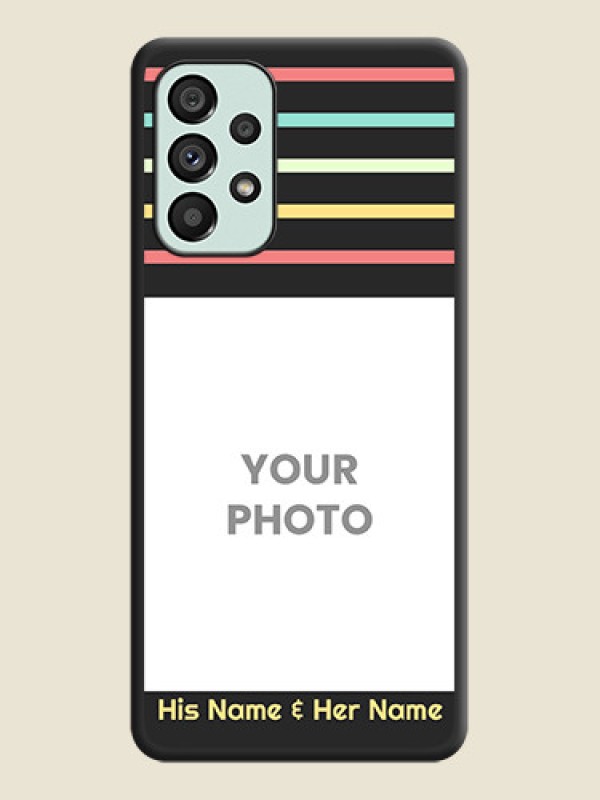 Custom Color Stripes with Photo and Text on Photo on Space Black Soft Matte Mobile Case - Galaxy A73 5G - alternate view