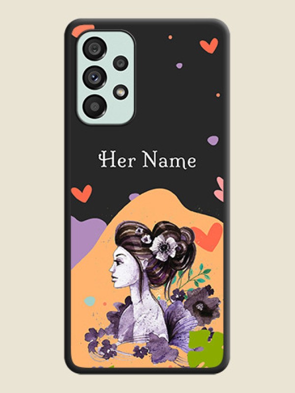 Custom Namecase For Her With Fancy Lady Image On Space Black Personalized Soft Matte Phone Covers -Samsung Galaxy A73 5G - alternate view