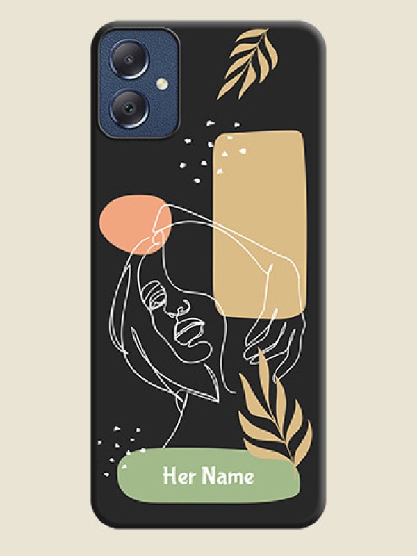 Custom Custom Text With Line Art Of Women & Leaves Design On Space Black Custom Soft Matte Mobile Back Cover - Galaxy F05 - alternate view
