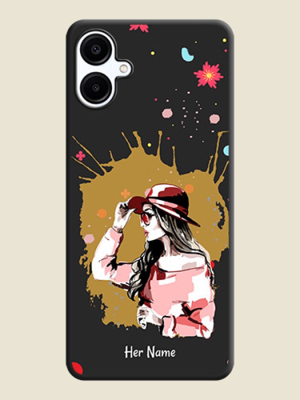 Custom Mordern Lady With Color Splash Background With Custom Text On Space Black Custom Soft Matte Mobile Back Cover - Galaxy F06 - alternate view